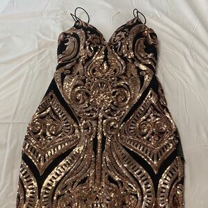 Windsor Black and Gold Strapless Dress